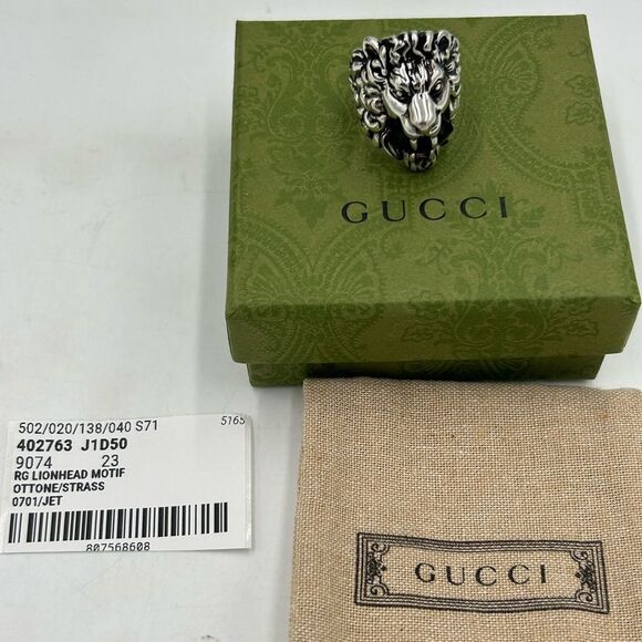Gucci iconic Lionhead motif with Black stone  size 10 made in Italy NWT - Picture 4 of 9